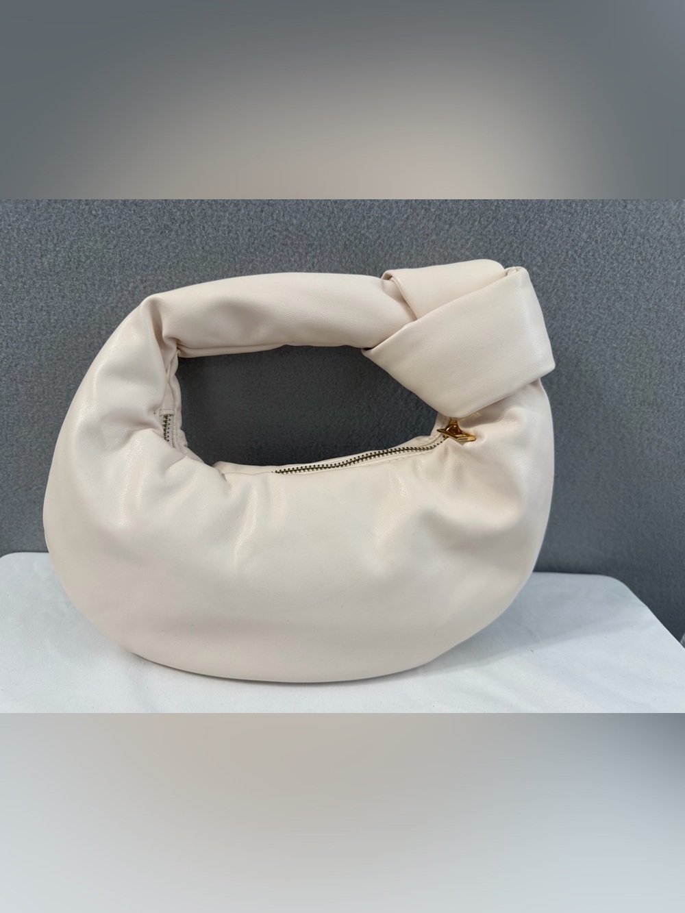 Melie Bianco Shoulder Bag Cream Faux Leather Alexandra Knot Hobo Zipper